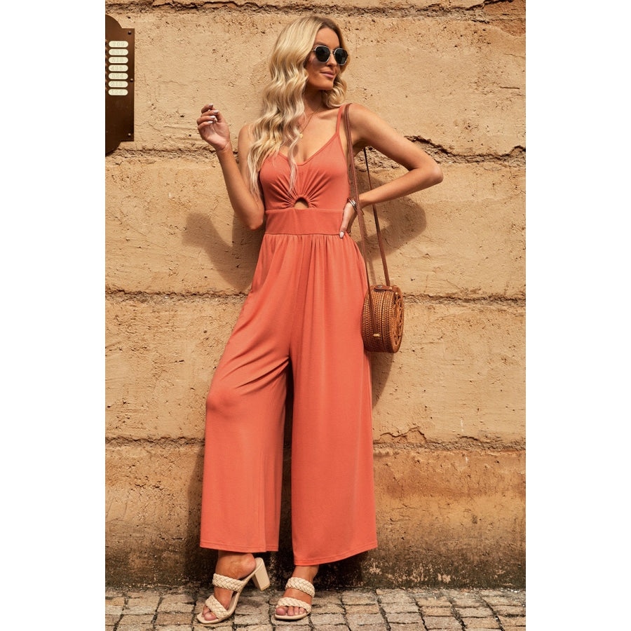 Smocked Spaghetti Strap Wide Leg Jumpsuit