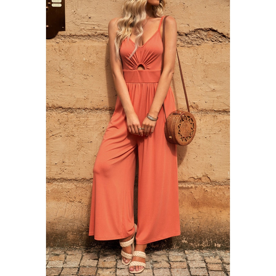 Smocked Spaghetti Strap Wide Leg Jumpsuit