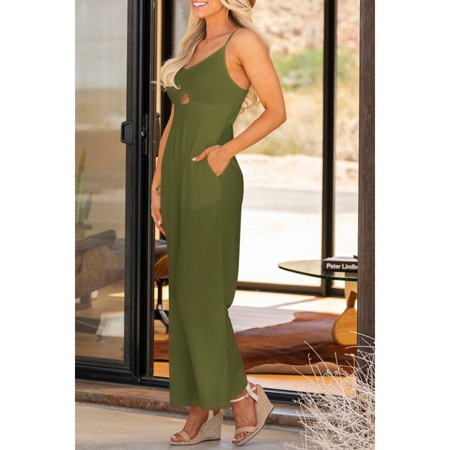 Smocked Spaghetti Strap Wide Leg Jumpsuit