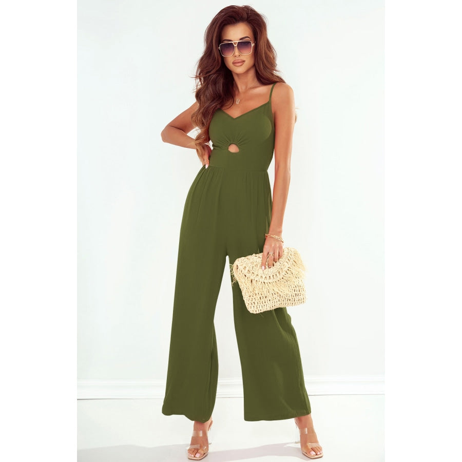 Smocked Spaghetti Strap Wide Leg Jumpsuit