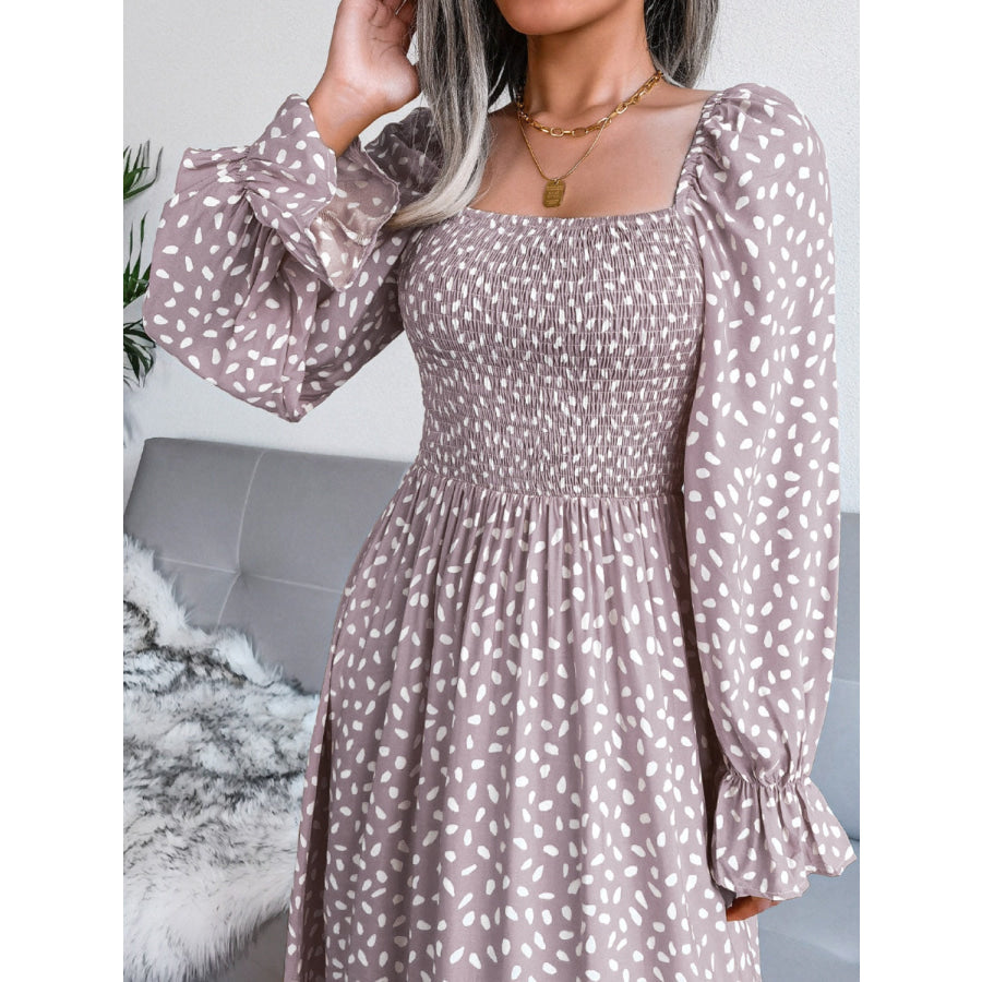 Smocked Square Neck Flounce Sleeve Dress Apparel and Accessories