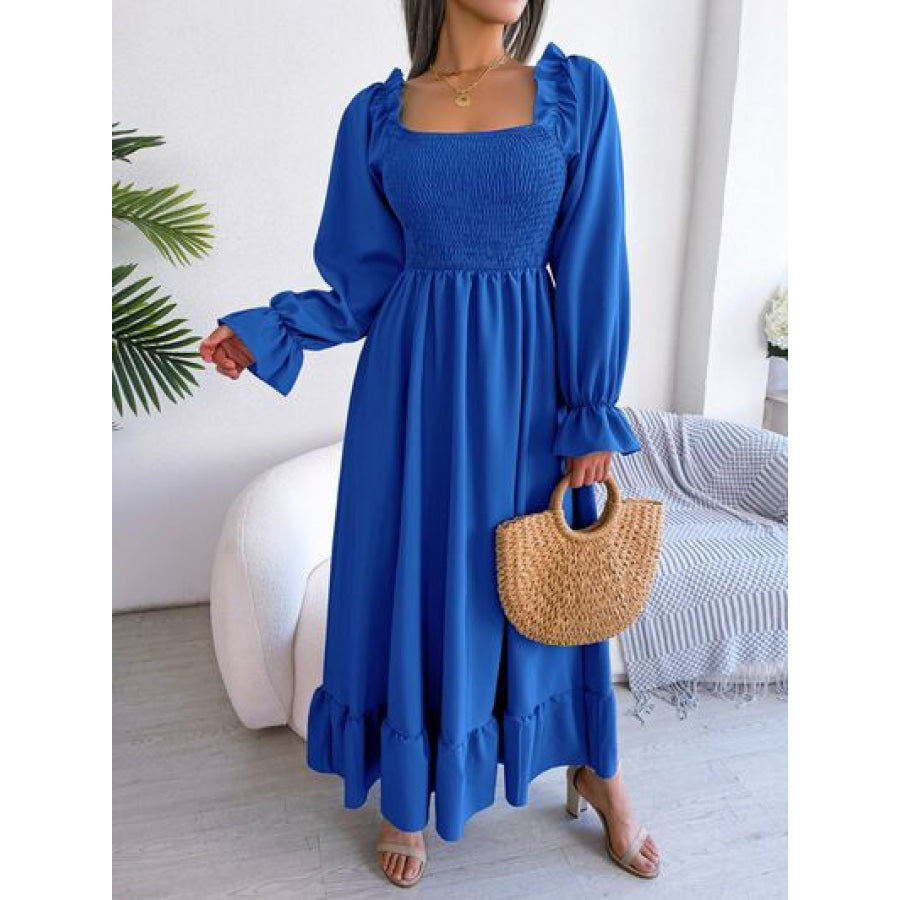 Smocked Square Neck Flounce Sleeve Dress Apparel and Accessories