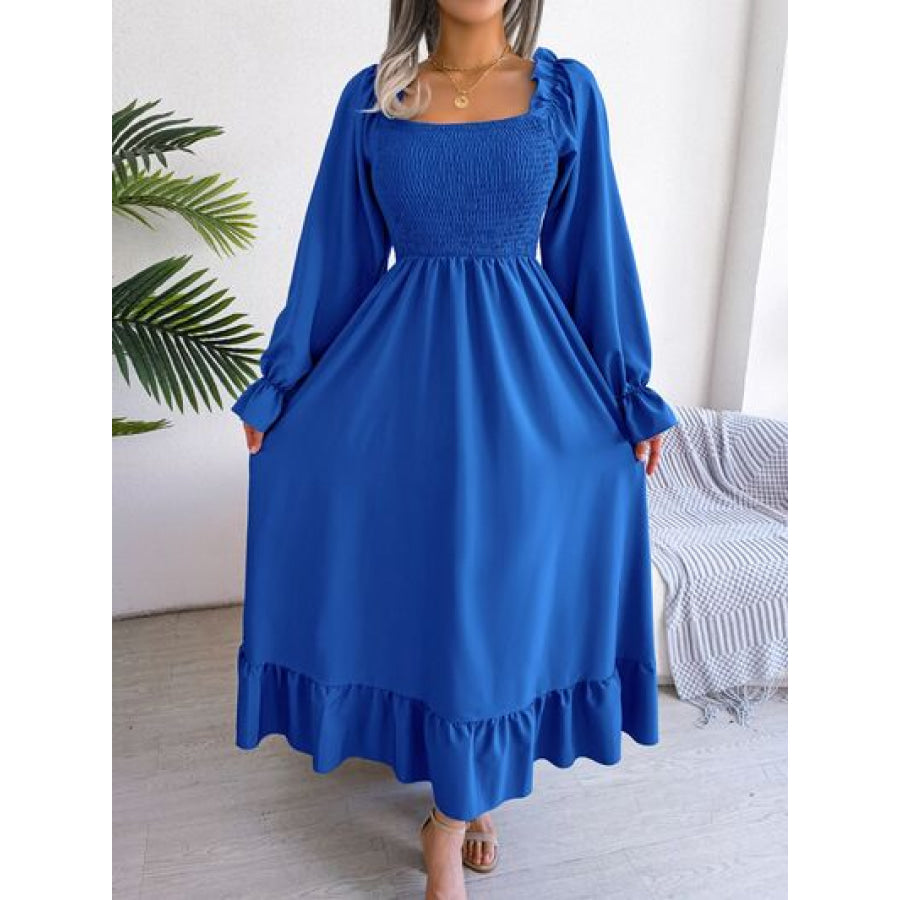 Smocked Square Neck Flounce Sleeve Dress Apparel and Accessories