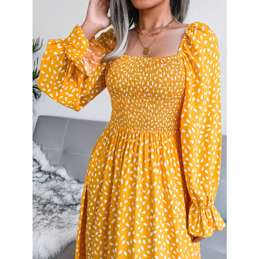 Smocked Square Neck Flounce Sleeve Dress Apparel and Accessories