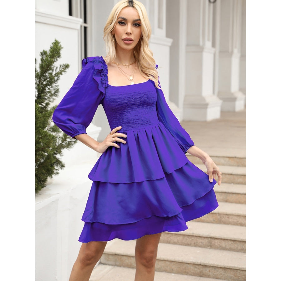 Smocked Square Neck Layered Dress