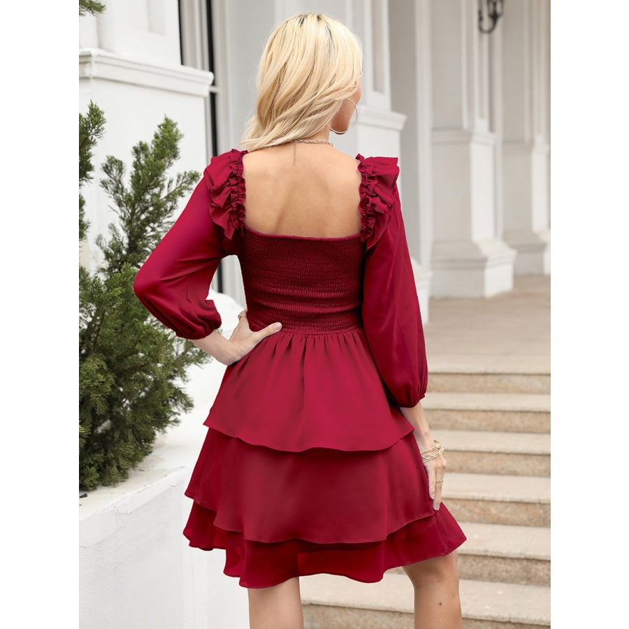 Smocked Square Neck Layered Dress