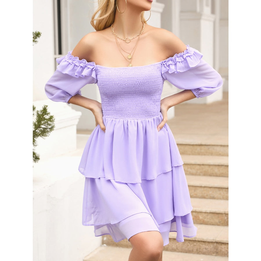 Smocked Square Neck Layered Dress