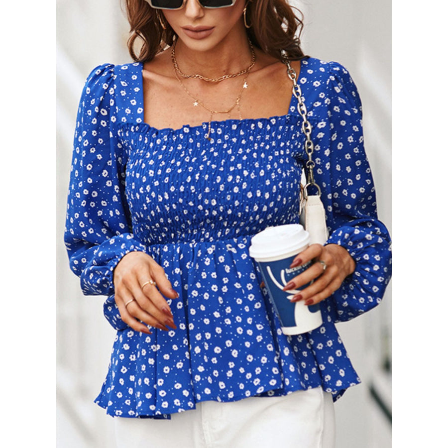 Smocked Square Neck Long Sleeve Blouse Apparel and Accessories