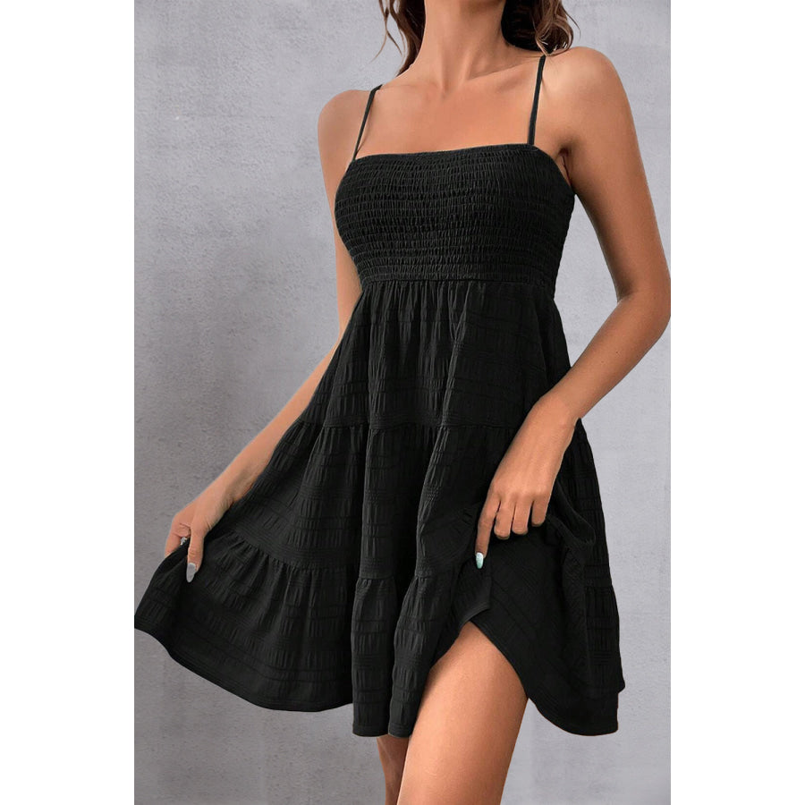 Smocked Square Neck Mini Cami Dress Black / S Apparel and Accessories