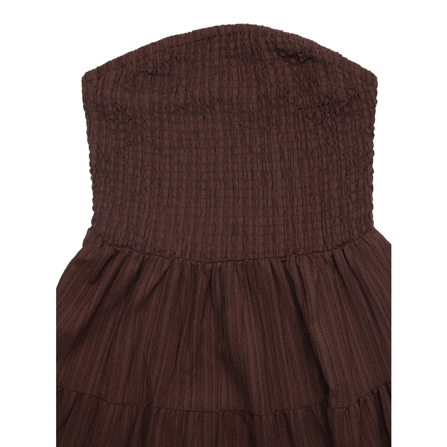 Smocked Strapless Tiered Ruffle Mini Dress Apparel and Accessories