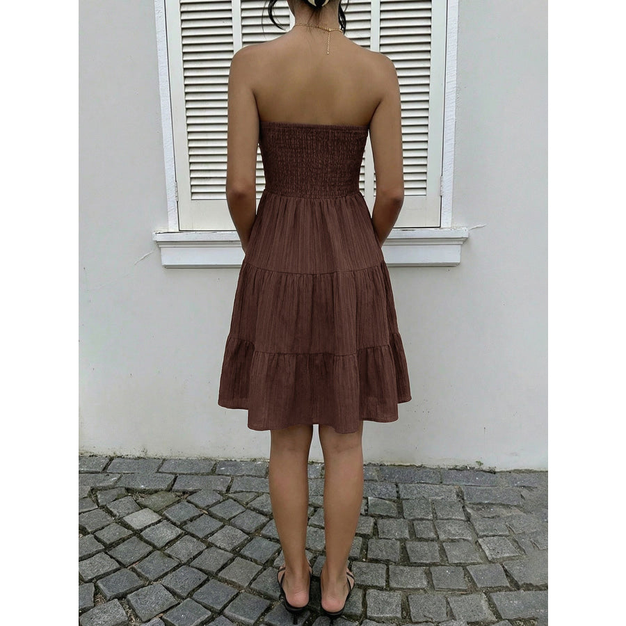 Smocked Strapless Tiered Ruffle Mini Dress Apparel and Accessories