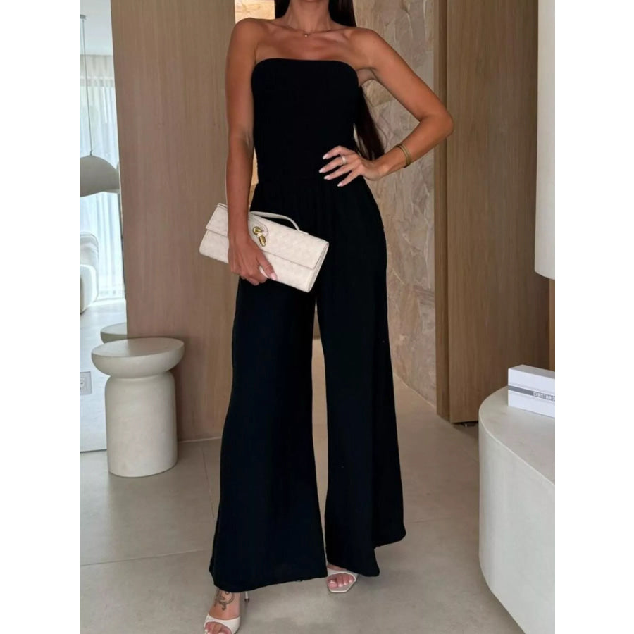 Smocked Strapless Wide-Leg Jumpsuit Apparel and Accessories