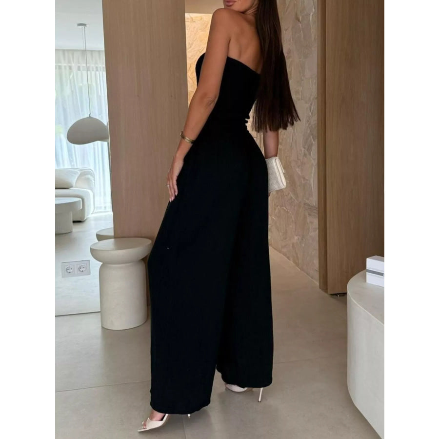 Smocked Strapless Wide-Leg Jumpsuit Apparel and Accessories