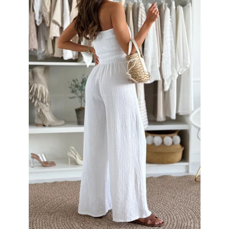 Smocked Strapless Wide-Leg Jumpsuit Apparel and Accessories
