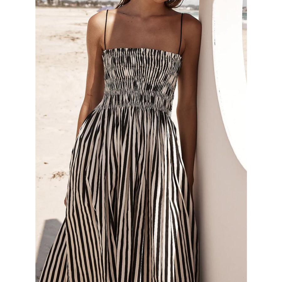 Smocked Striped Square Neck Cami Dress Apparel and Accessories