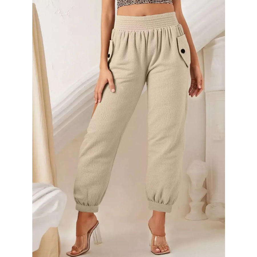 Smocked Textured Casual Pants Apparel and Accessories