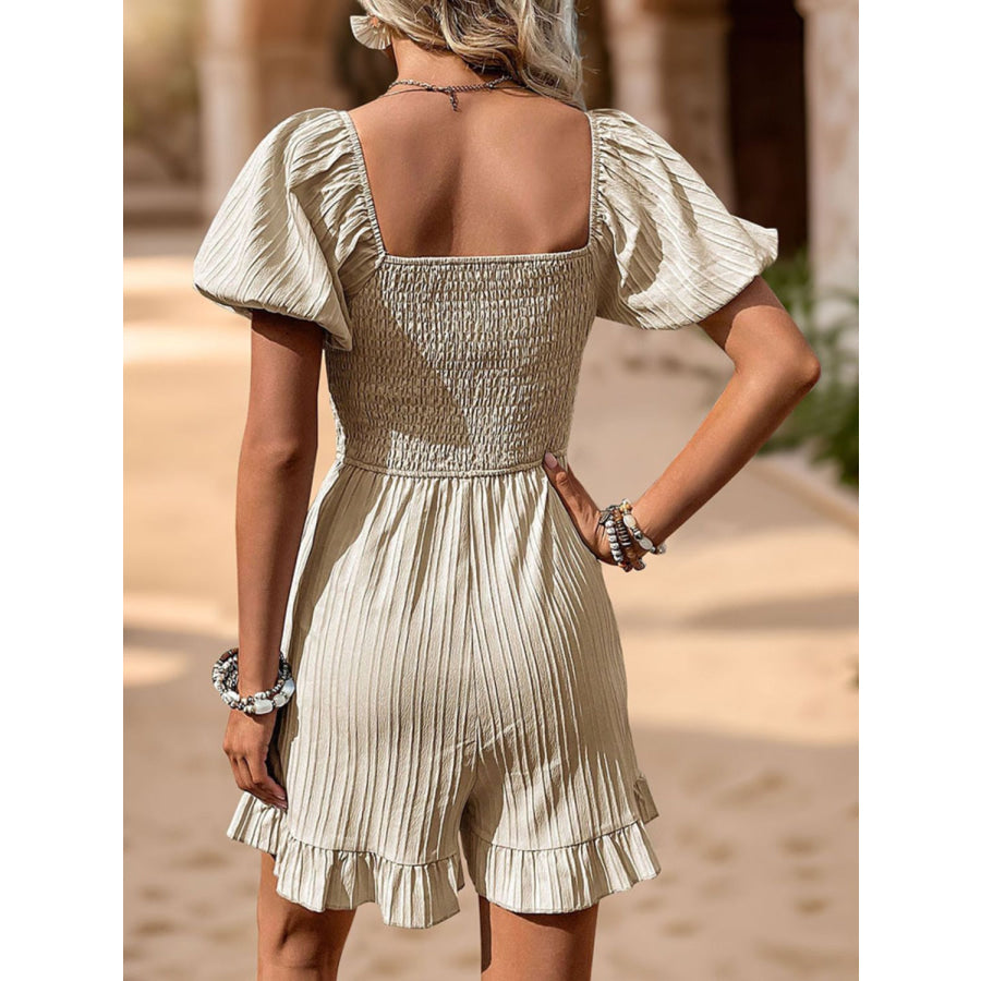 Smocked Textured Short Sleeve Romper Apparel and Accessories