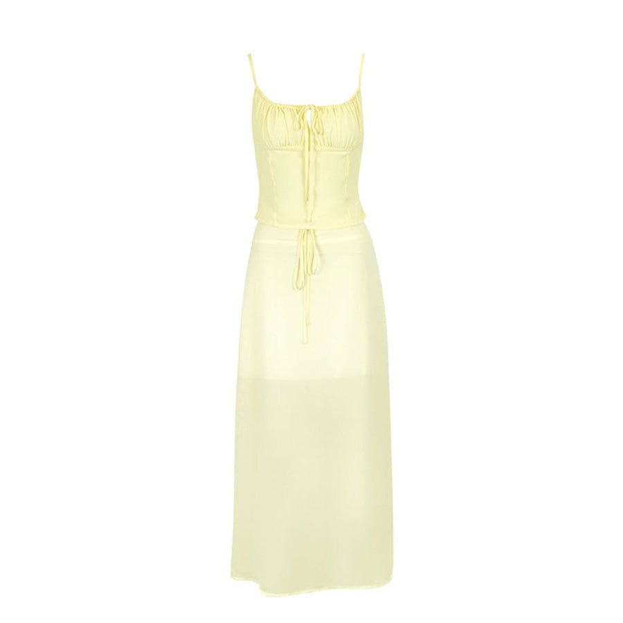 Smocked Tie Front Cami and Skirt Set Apparel and Accessories