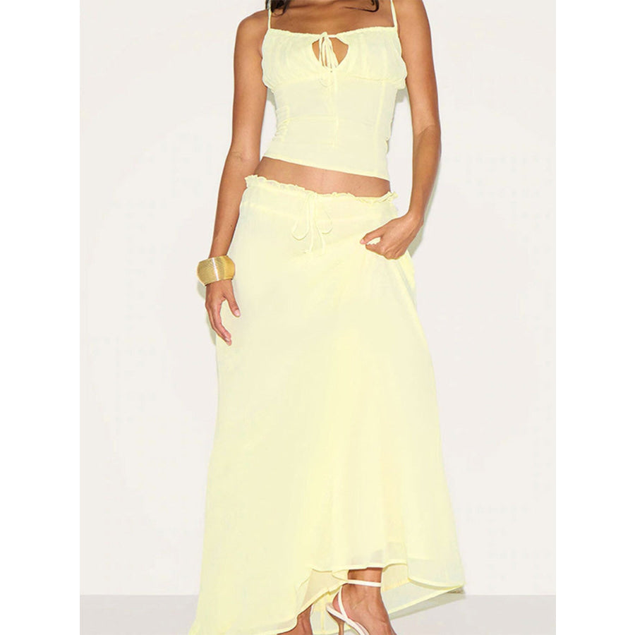 Smocked Tie Front Cami and Skirt Set Apricot / S Apparel and Accessories