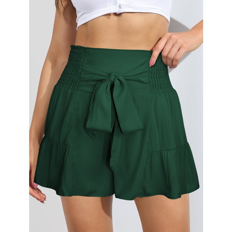 Smocked Tie-Front High-Rise Shorts Forest / S