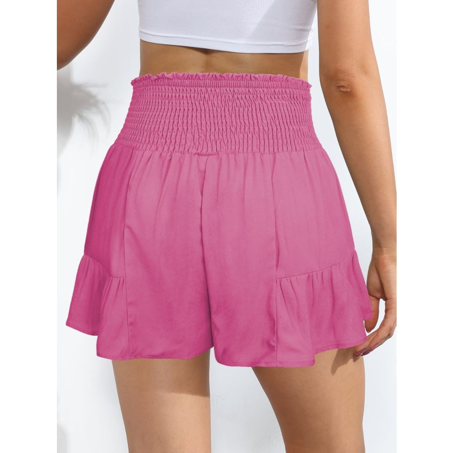 Smocked Tie-Front High-Rise Shorts Fuchsia Pink / S