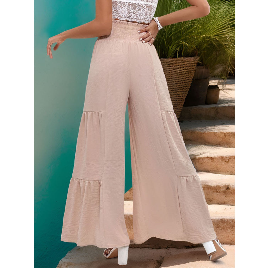 Smocked Tied High Waist Pants Apparel and Accessories