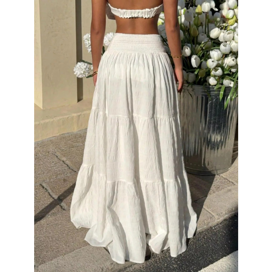 Smocked Tiered Flowy Maxi Skirt Apparel and Accessories