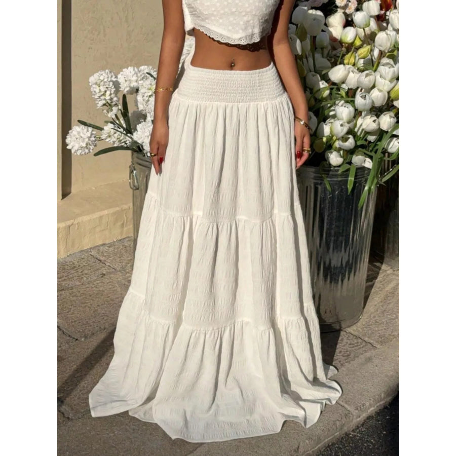 Smocked Tiered Flowy Maxi Skirt Apparel and Accessories