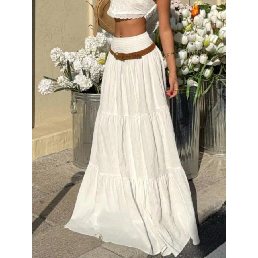 Smocked Tiered Flowy Maxi Skirt Apparel and Accessories