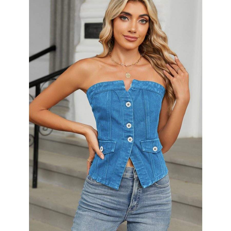 Smocked Tube Denim Top Apparel and Accessories