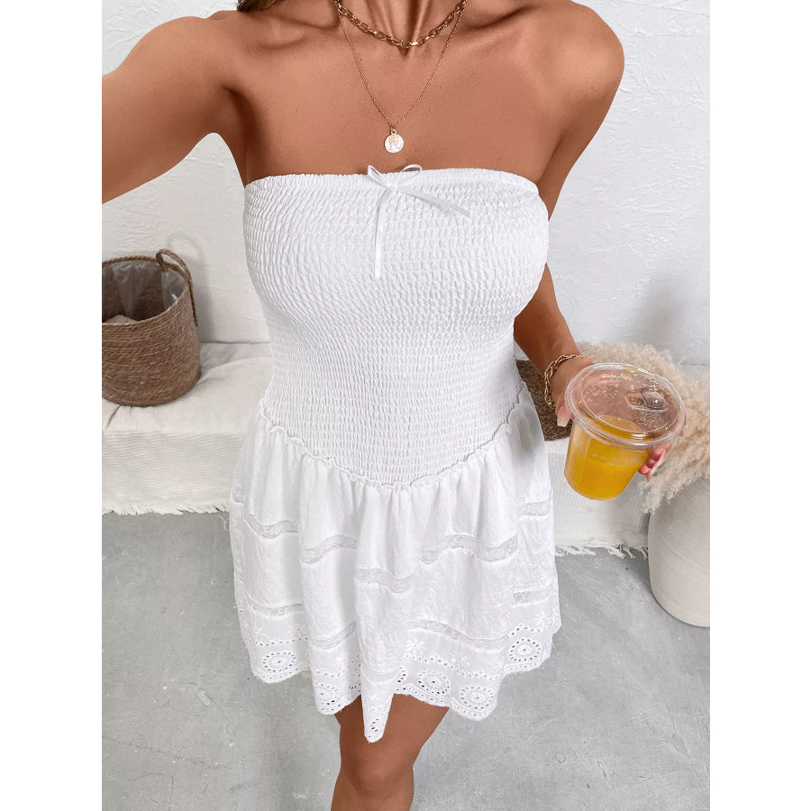 Smocked Tube Eyelet Hem Mini Dress Apparel and Accessories