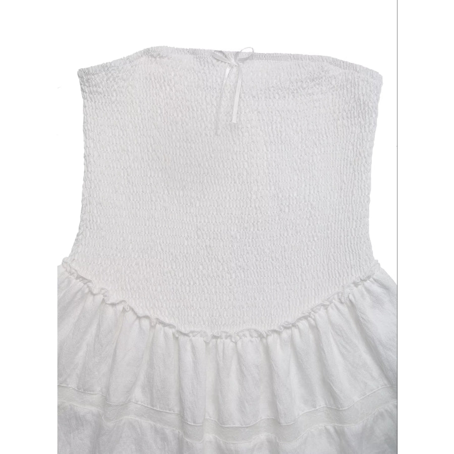Smocked Tube Eyelet Hem Mini Dress Apparel and Accessories