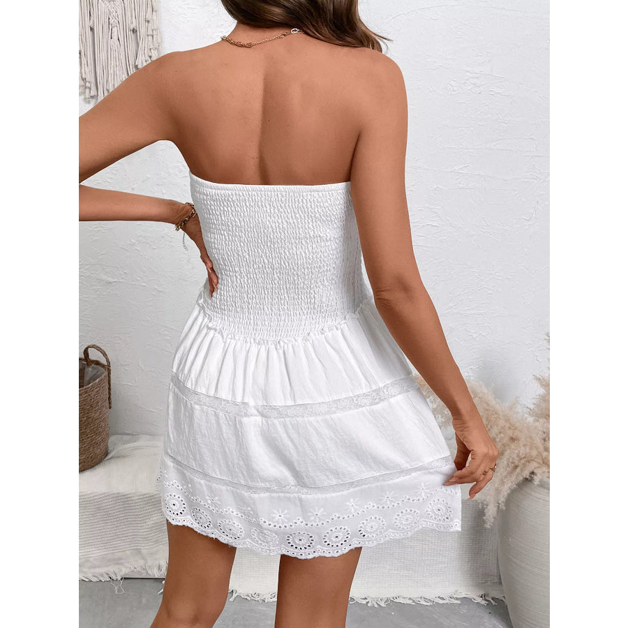Smocked Tube Eyelet Hem Mini Dress Apparel and Accessories