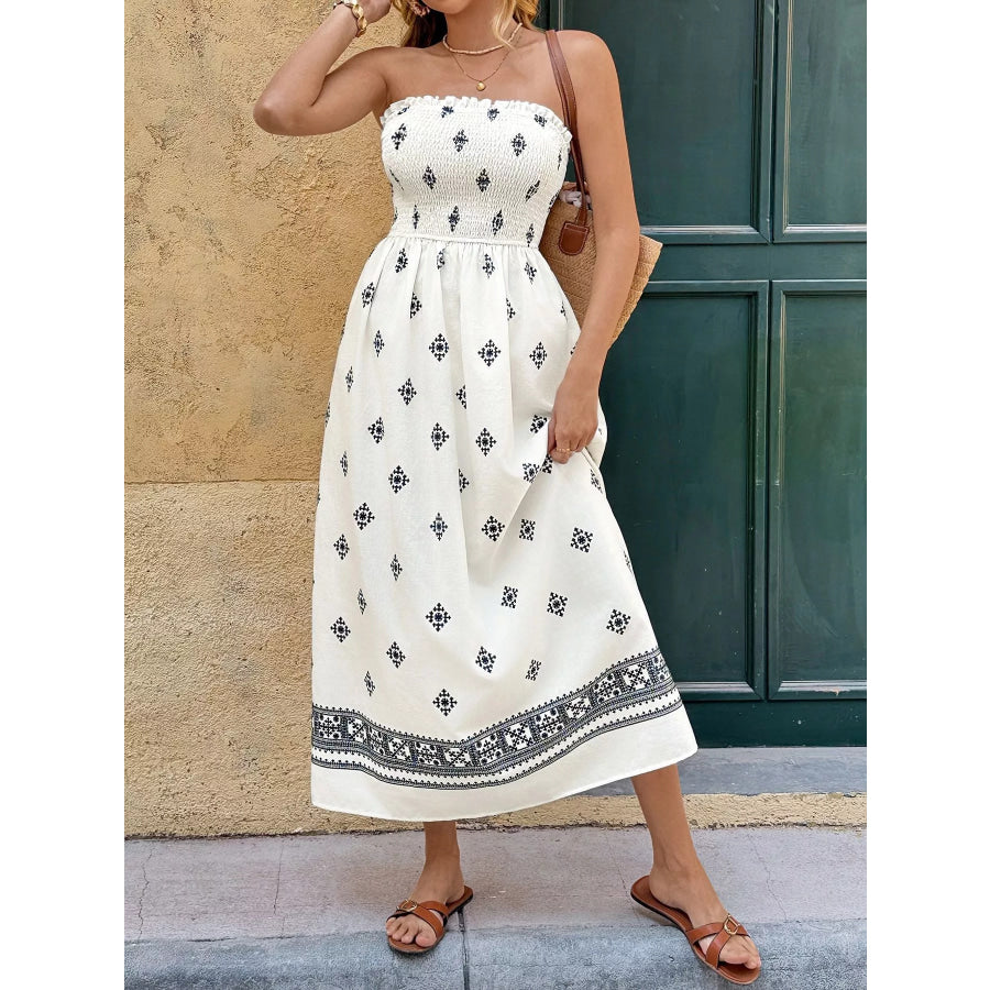 Smocked Tube Midi Dress Gray/white / S Apparel and Accessories