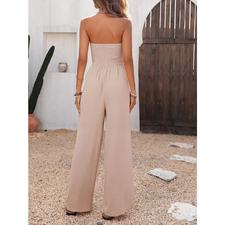 Smocked Tube Top Wide Leg Jumpsuit Apparel and Accessories