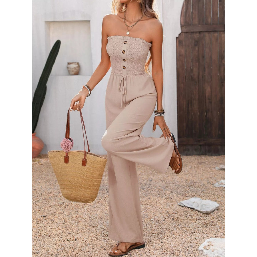 Smocked Tube Top Wide Leg Jumpsuit Apparel and Accessories