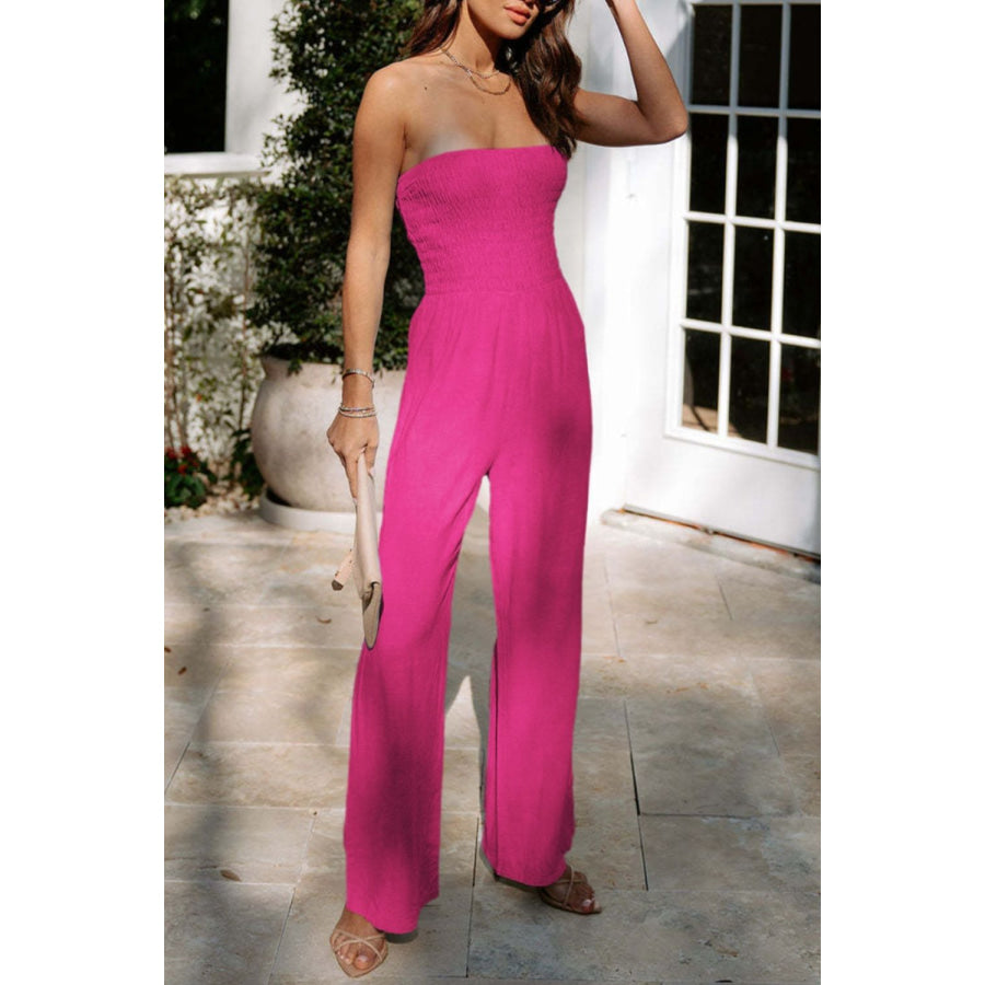 Smocked Tube Wide Leg Jumpsuit Apparel and Accessories