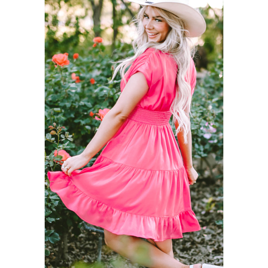 Smocked V - Neck Cap Sleeve Dress Apparel and Accessories