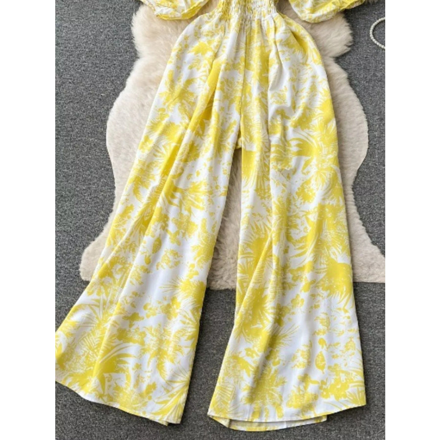 Smocked V-Neck Wide Leg Jumpsuit Apparel and Accessories