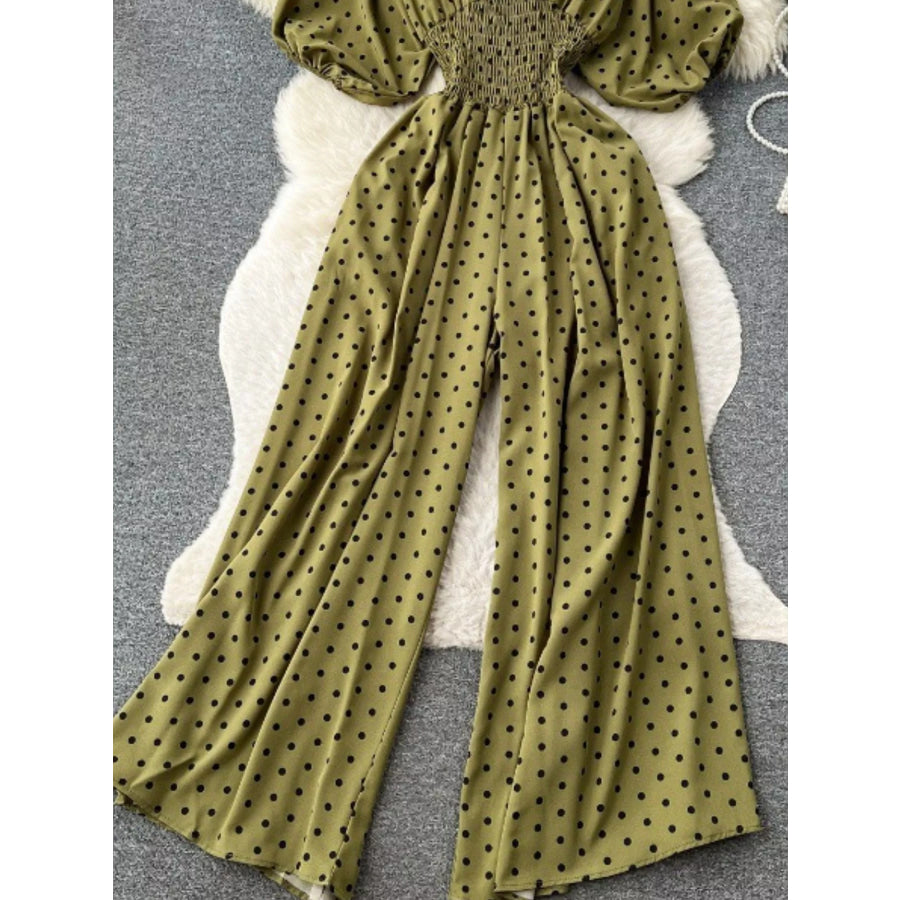 Smocked V-Neck Wide Leg Jumpsuit Apparel and Accessories