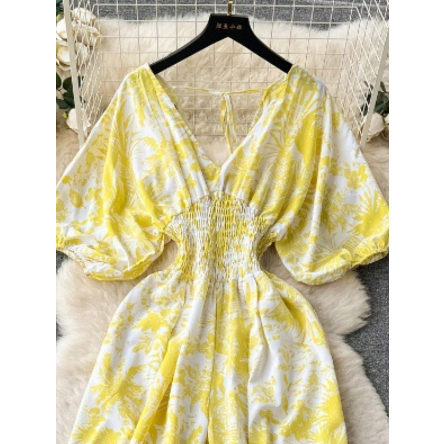 Smocked V-Neck Wide Leg Jumpsuit Apparel and Accessories