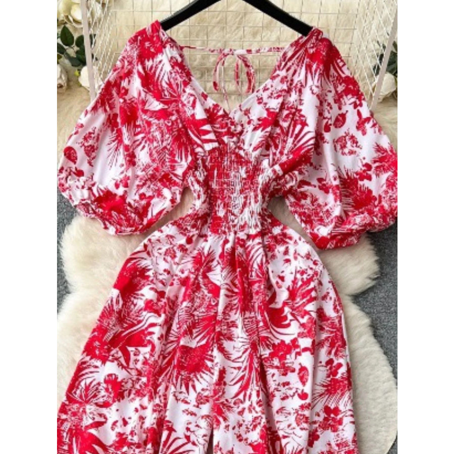 Smocked V-Neck Wide Leg Jumpsuit Apparel and Accessories