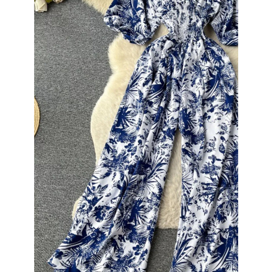 Smocked V-Neck Wide Leg Jumpsuit Apparel and Accessories