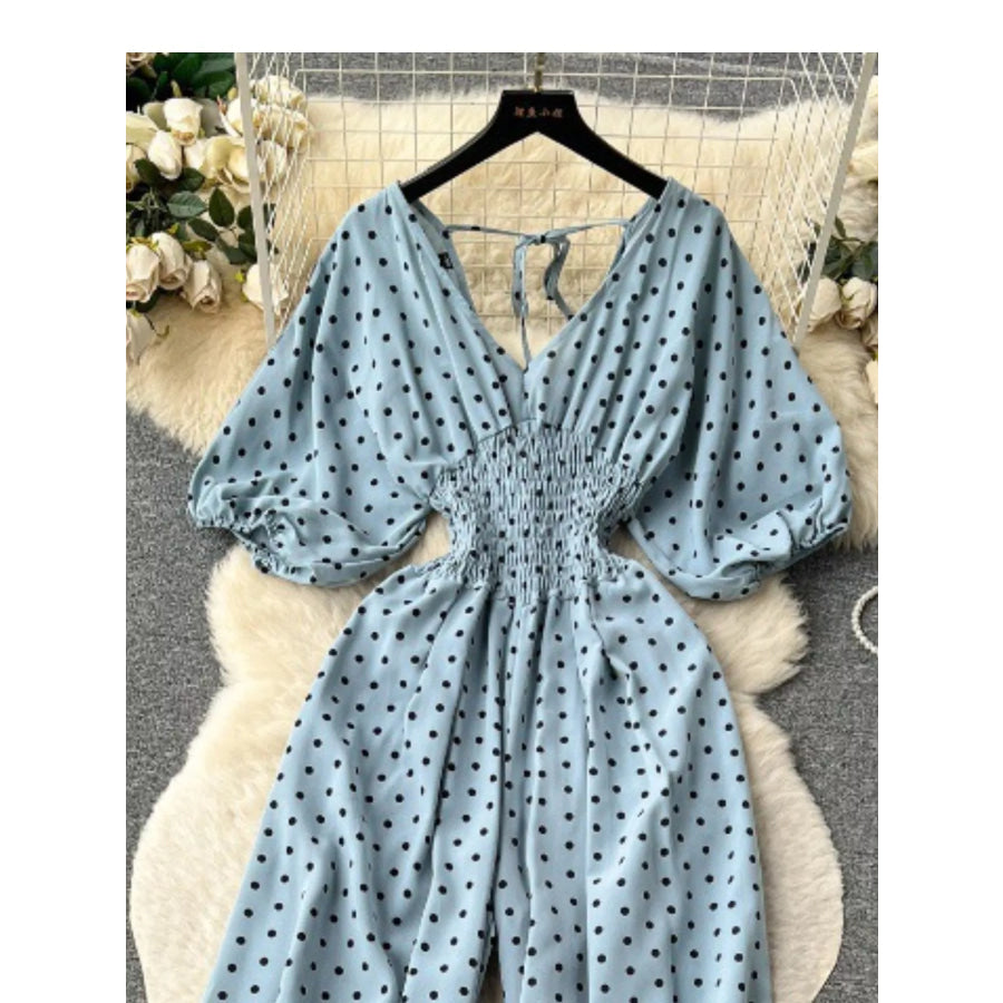 Smocked V-Neck Wide Leg Jumpsuit Apparel and Accessories