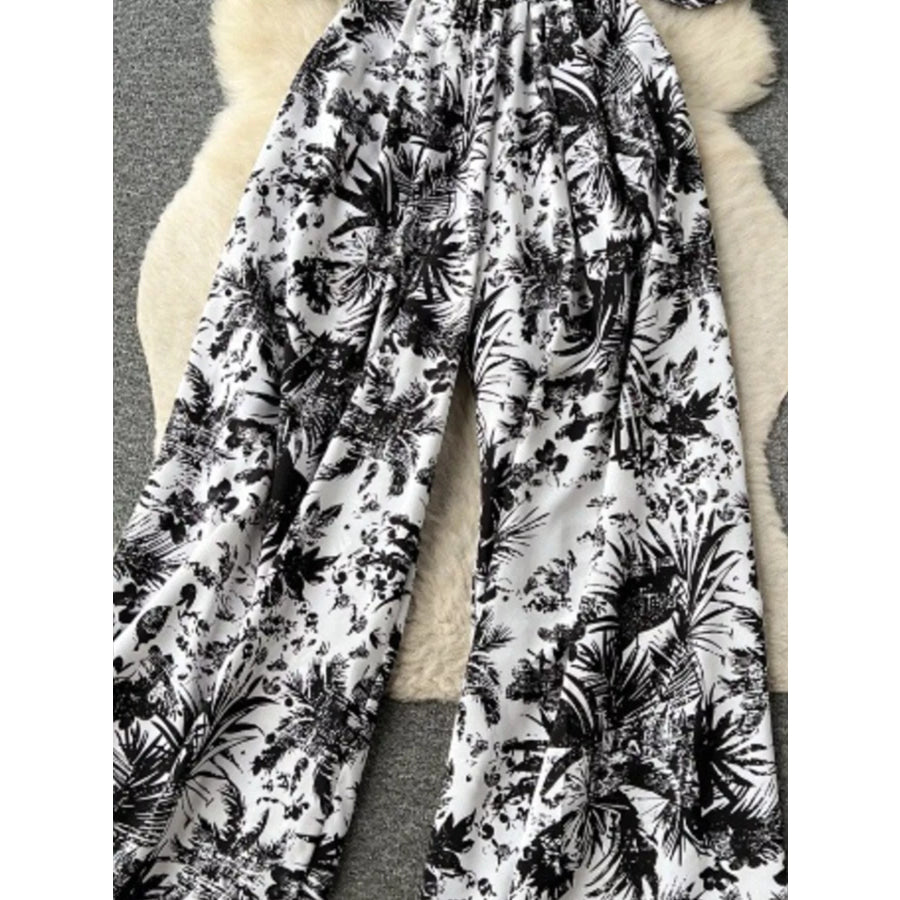Smocked V-Neck Wide Leg Jumpsuit Apparel and Accessories