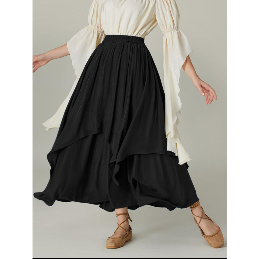 Smocked Waist Band Ruched Layered Skirt Apparel and Accessories