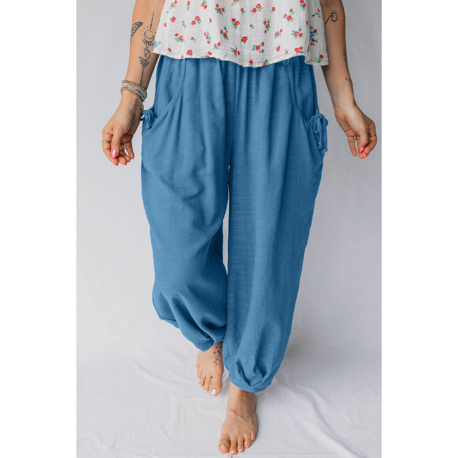 Smocked Waist Casual Jogger Style Pants Dusty Blue / S Apparel and Accessories