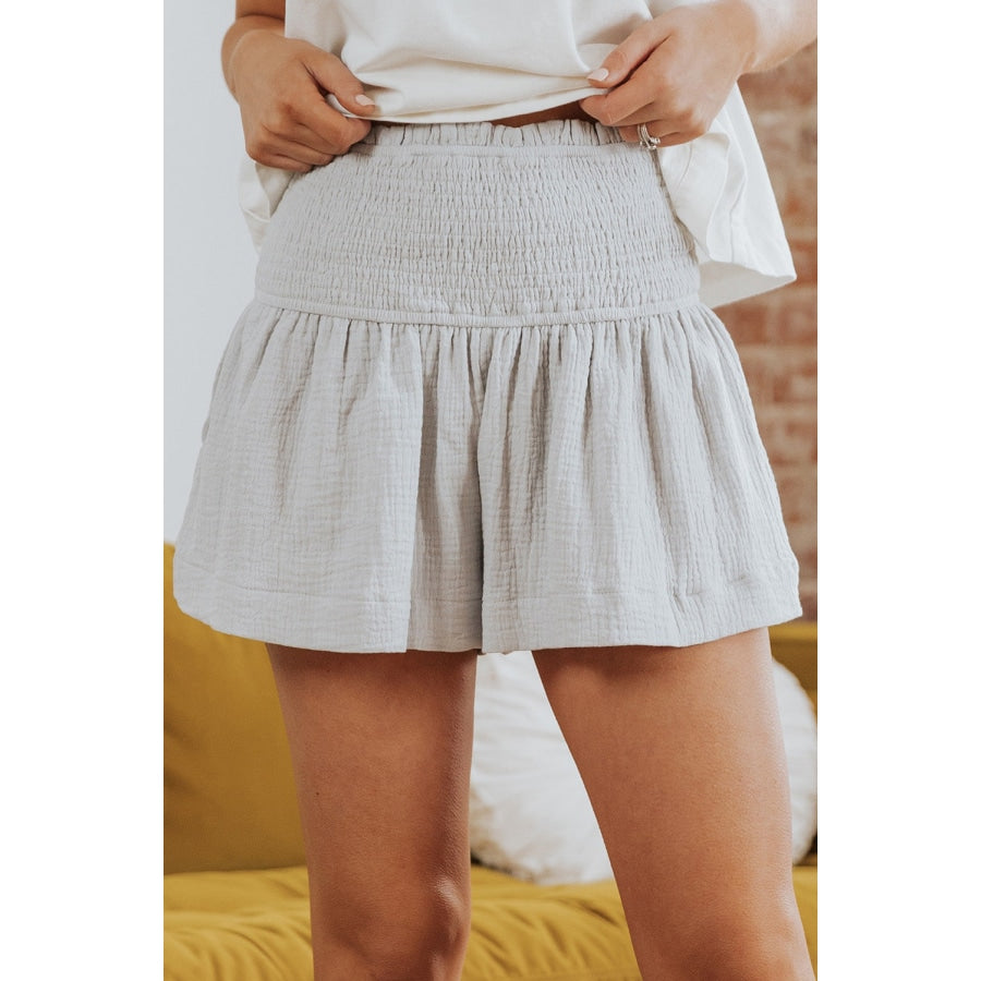 Smocked Waist Culotte Shorts Light Gray / S