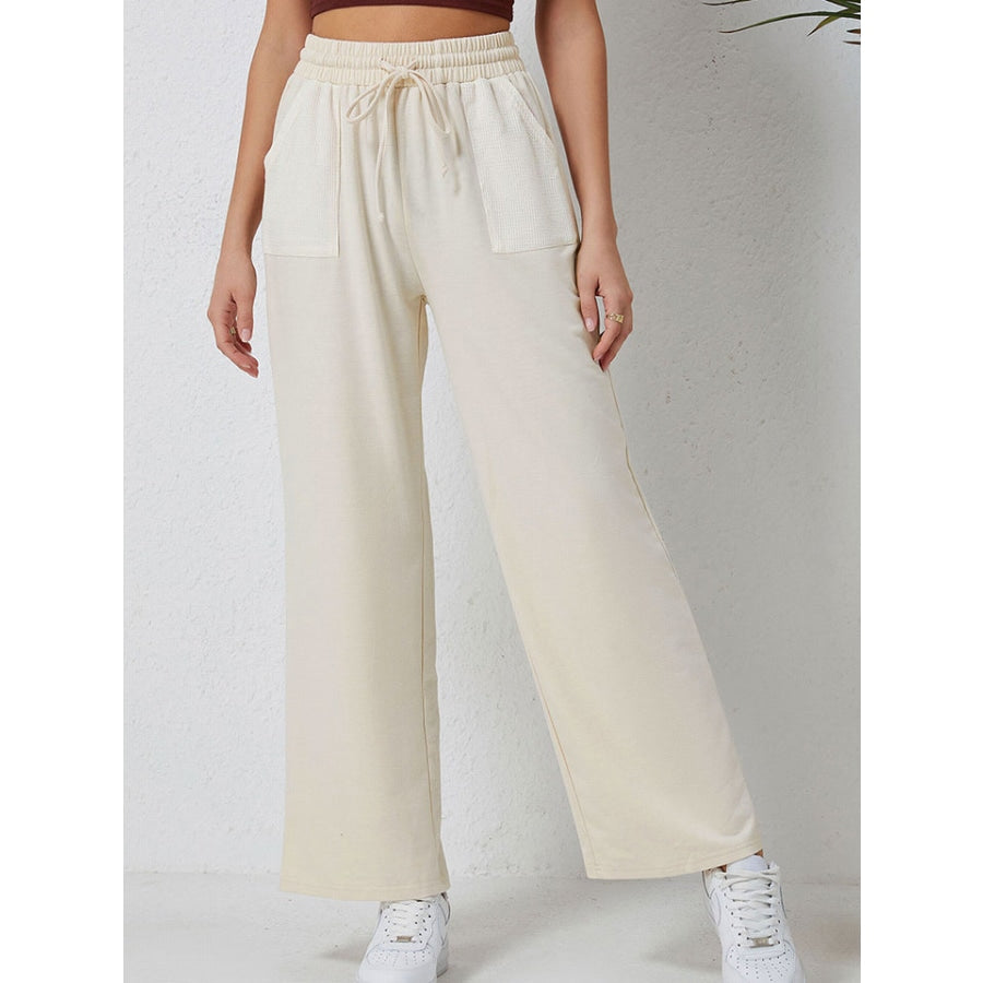 Smocked Waist Drawstring Pocketed Pants Ivory / S