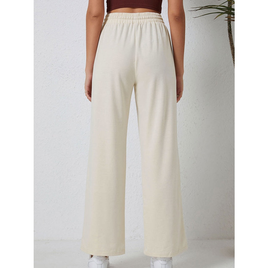 Smocked Waist Drawstring Pocketed Pants Ivory / S